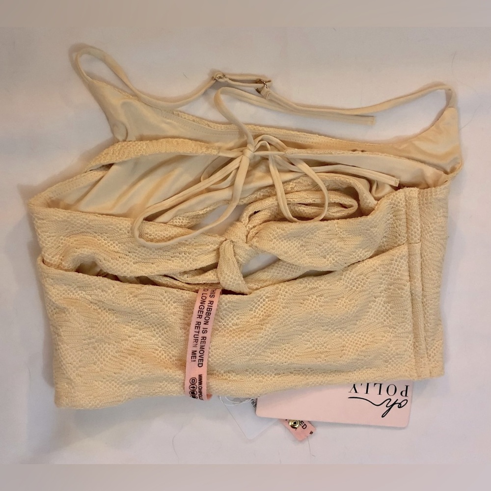 Oh Polly Cropped Bra Halter Top with Tie Back: Sand Size Uk 10 US 6
